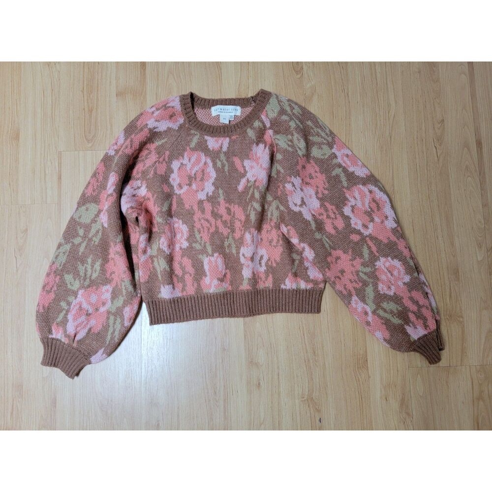 Saltwater Luxe Noble Floral Cropped Balloon Sleeve Sweater Pecan Brown M